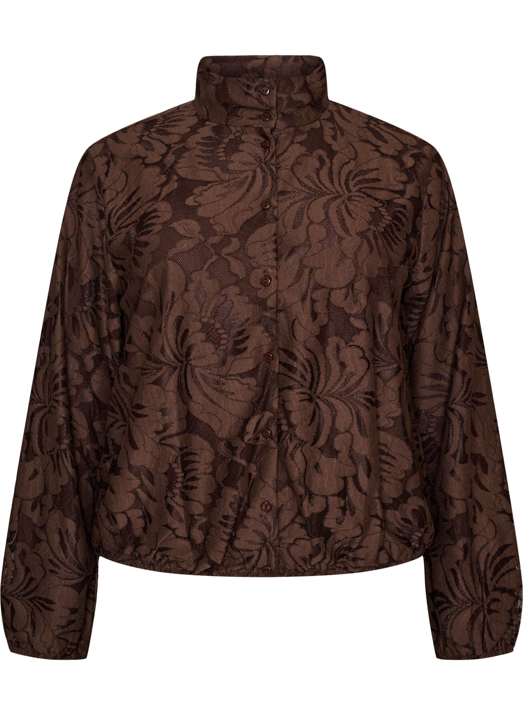 ZizziBomberjakke med blomsterjacquard, Brun, Packshot image number 0