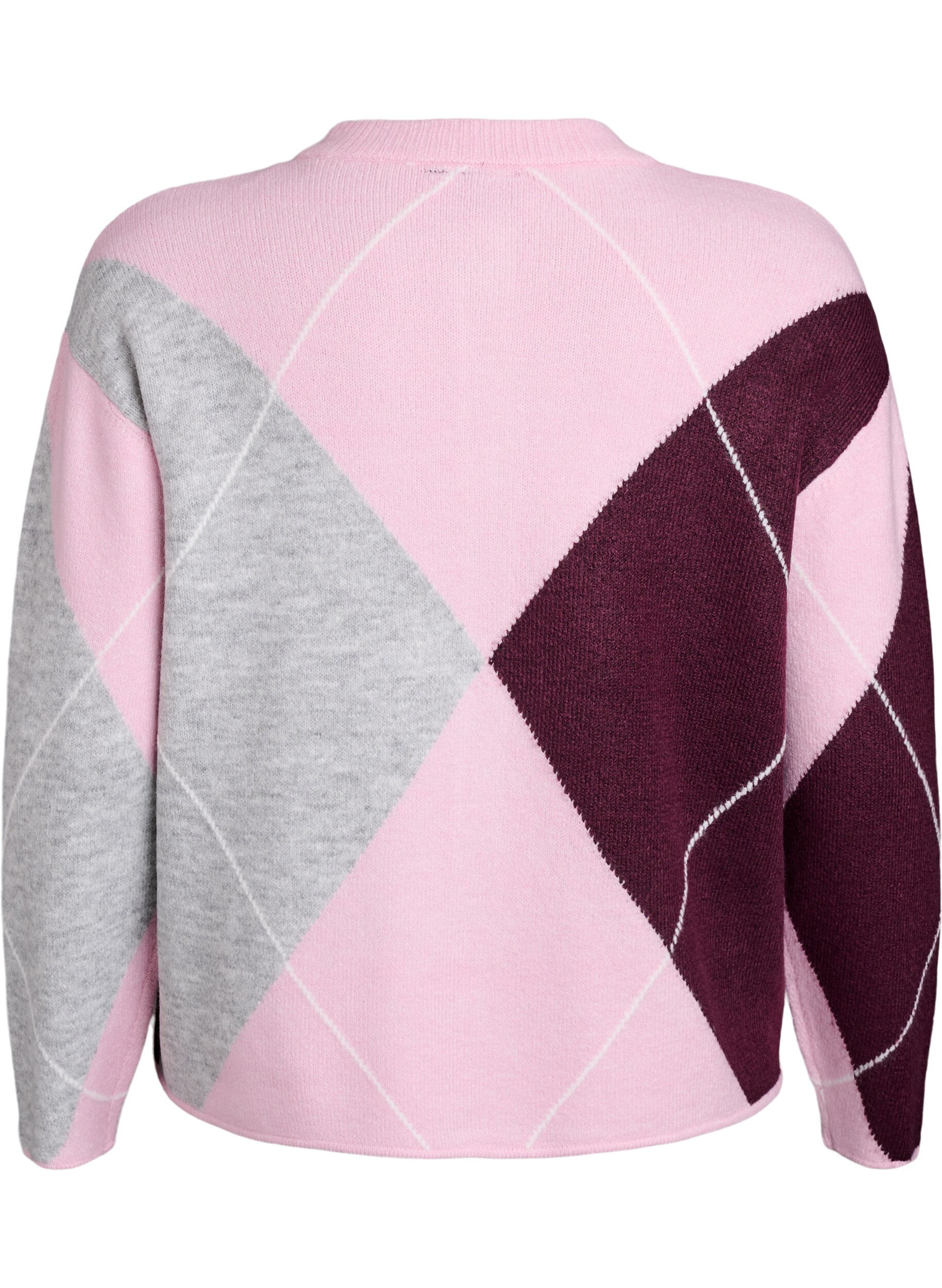 Zizzi Cardigan med argyle-m&oslash;nster og rund hals, Lyser&oslash;d, Packshot image number 1