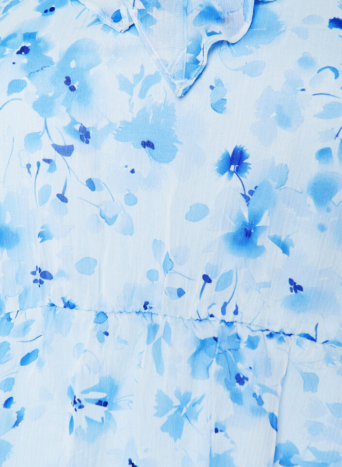 Blomstret bluse med fl&aelig;sekrave og peplum-effekt, Bl&aring;, Packshot image number 2