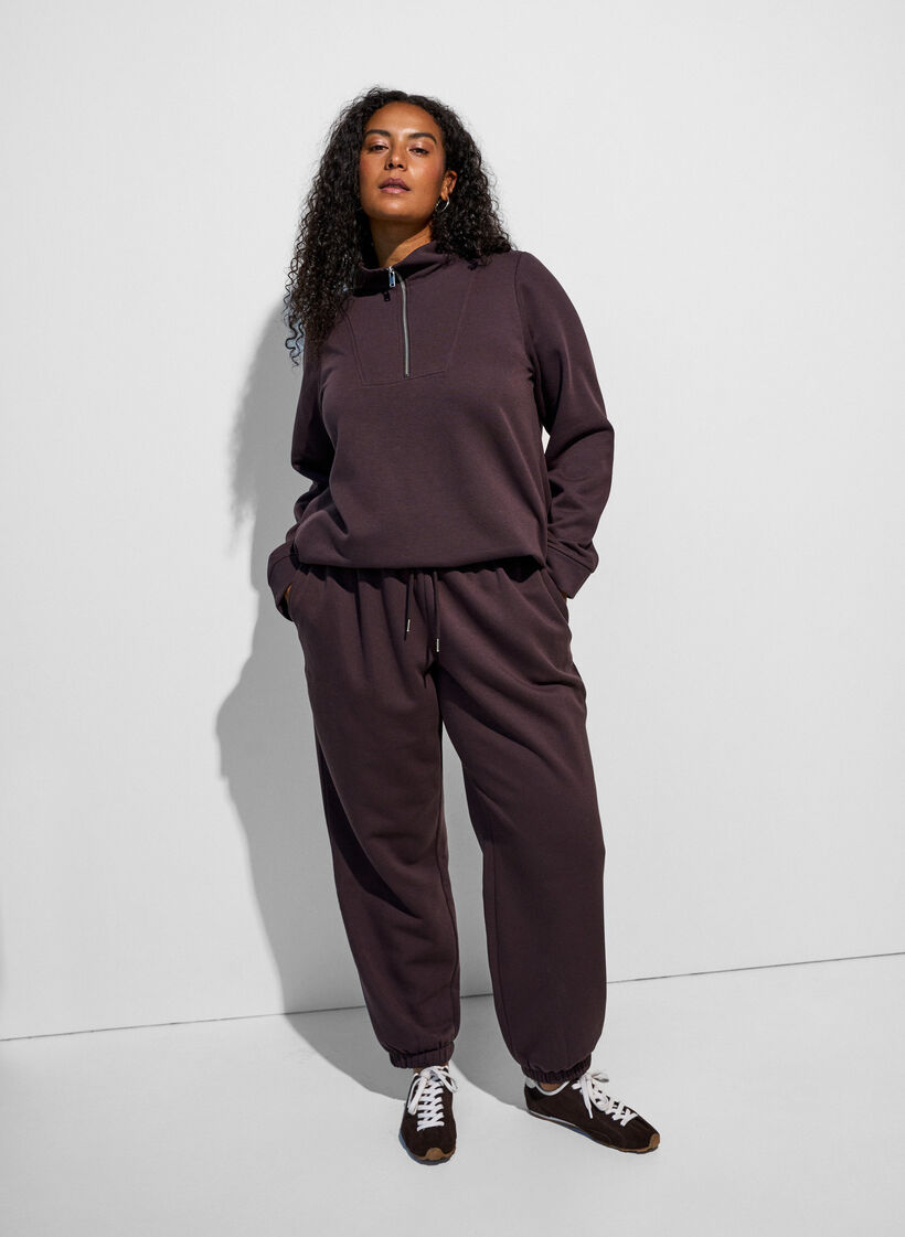 Sweatpants med h&oslash;j talje og bindeb&aring;nd, Brun, Model image number 0