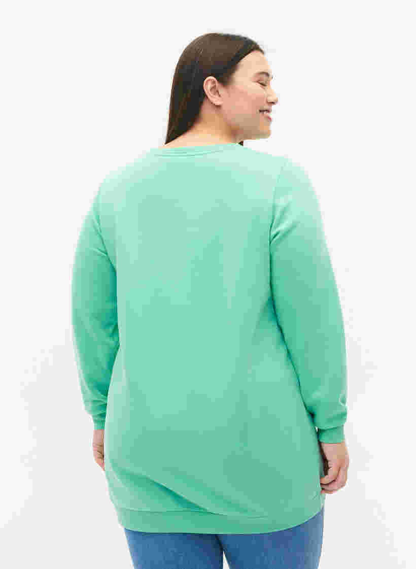 Lang sweatshirt med tekstprint, Neptune Green , Model image number 1