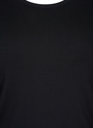 Ensfarvet basis bluse i bomuld, Solid Black, Packshot image number 2