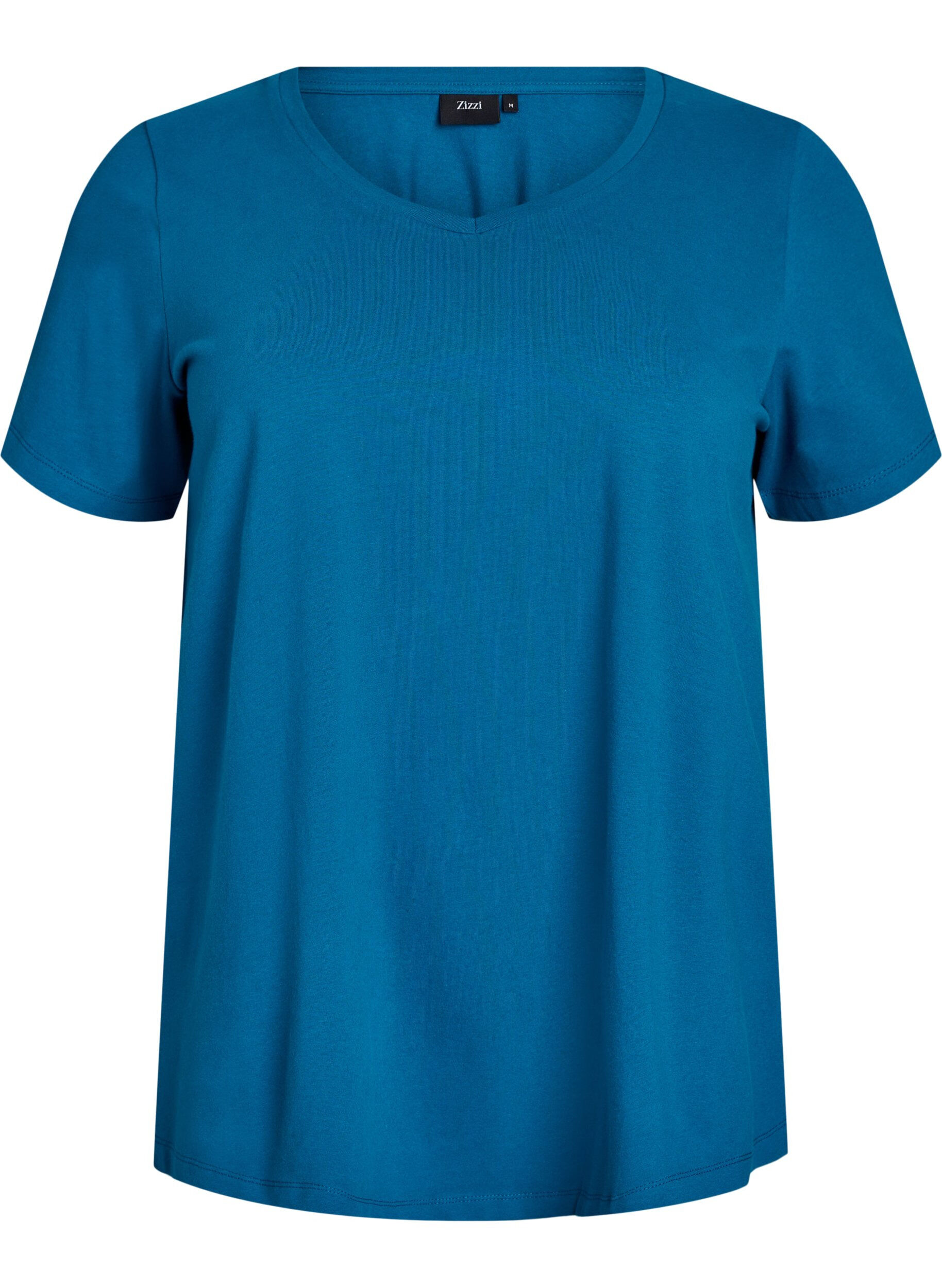 ZizziEnsfarvet basis t-shirt i bomuld, Bl&aring;, Packshot image number 0