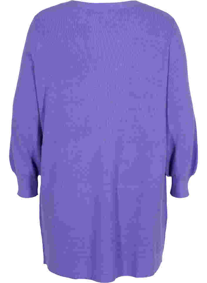 Lang strikket cardigan med ballonærmer, Purple Opulence, Packshot image number 1