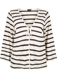 Stribet cardigan med bindebånd, Sand Black Stripe