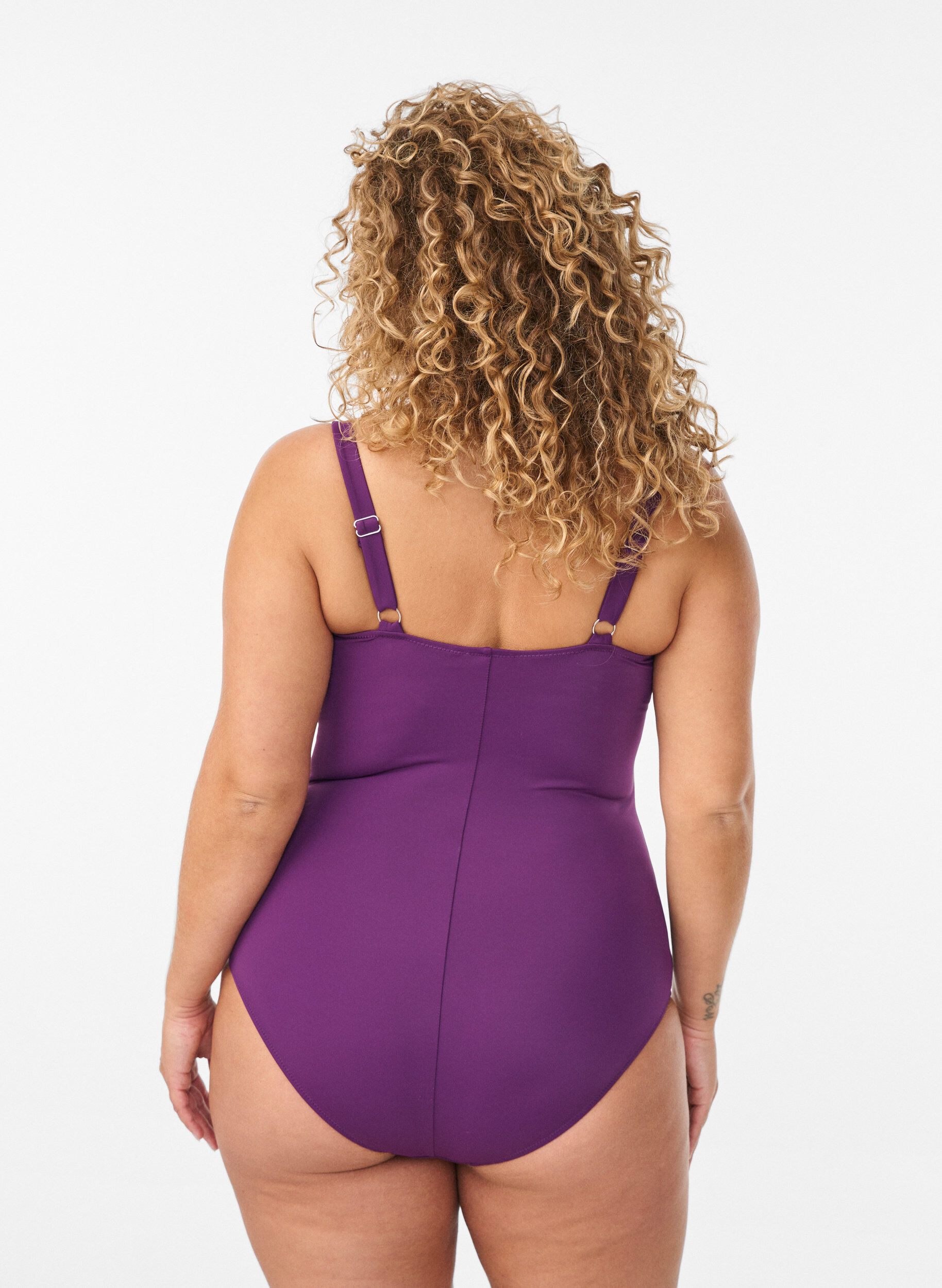 ZizziVatteret badedragt med draperinger, Lilla, Model image number 1