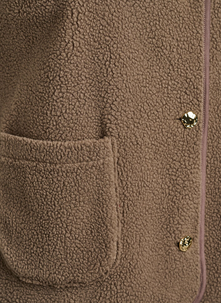Teddy vest med knapper og lommer, Brun, Packshot image number 3