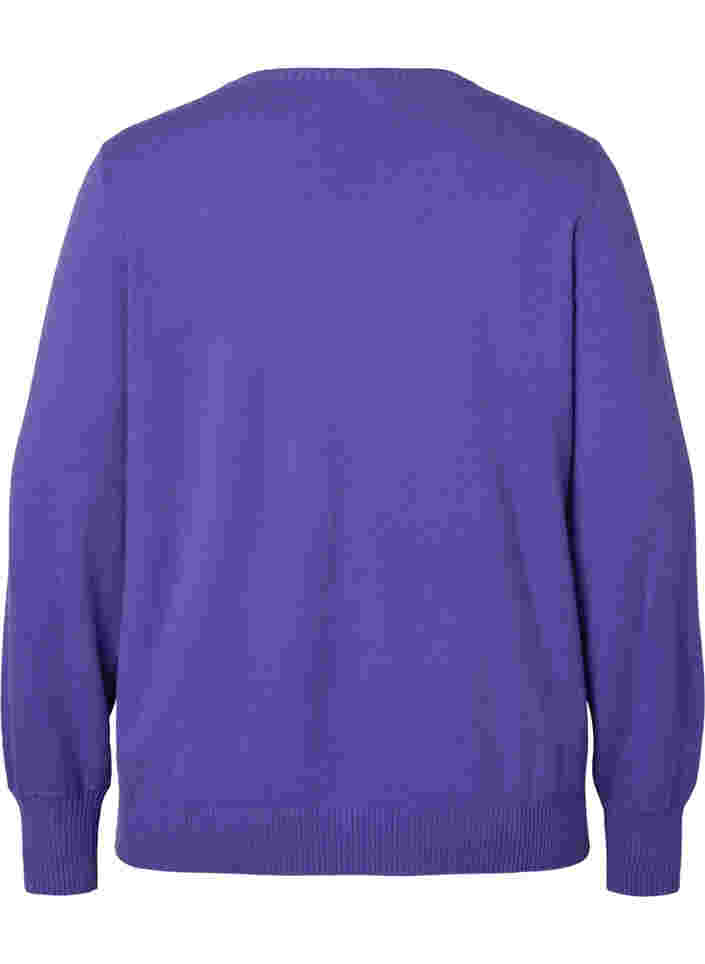 Ensfarvet strikbluse med ribdetaljer, Purple Opulence Mel., Packshot image number 1