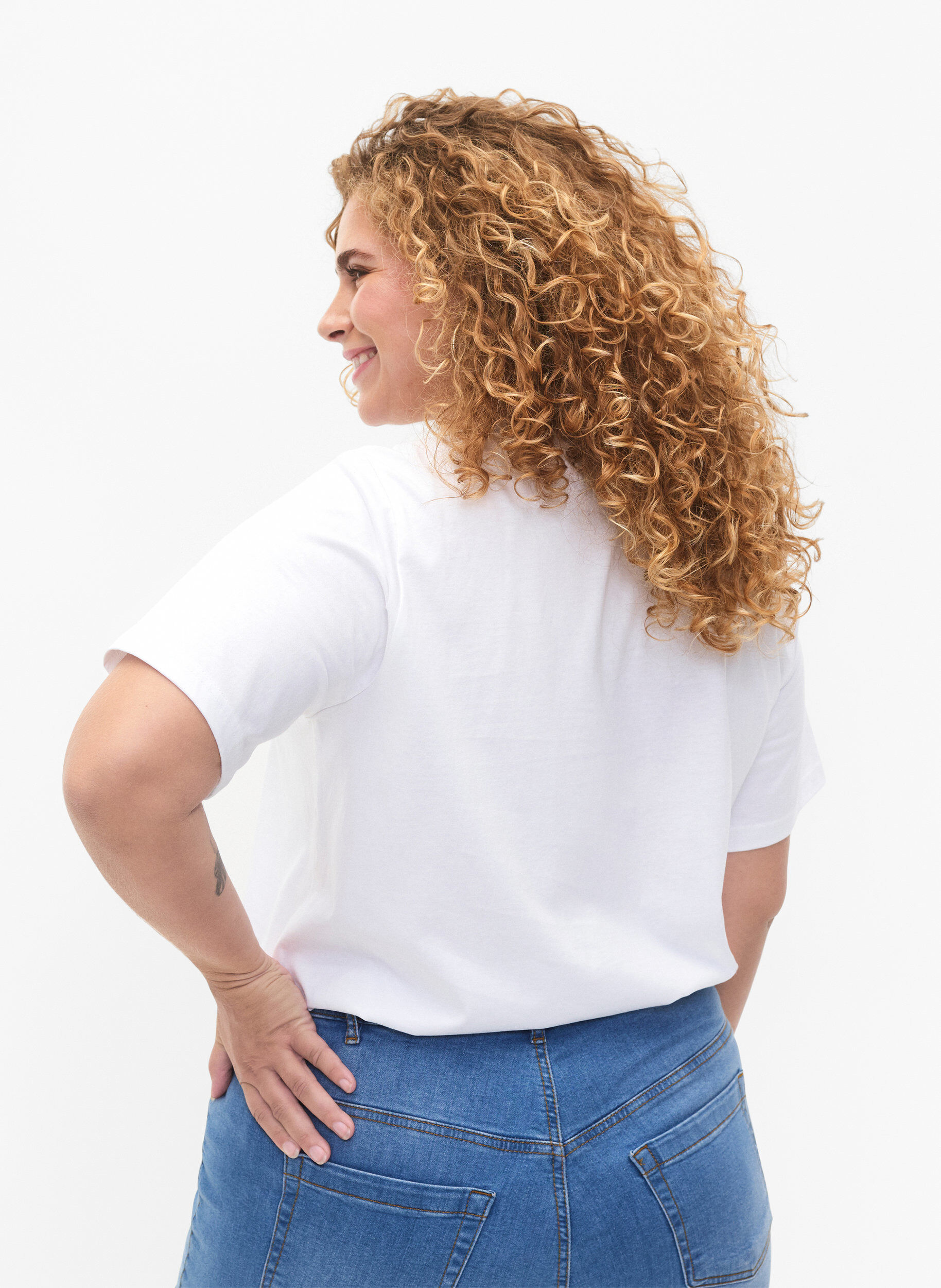 Zizzi &Oslash;kologisk bomulds t-shirt med tekst, White HARMONY, Model image number 1