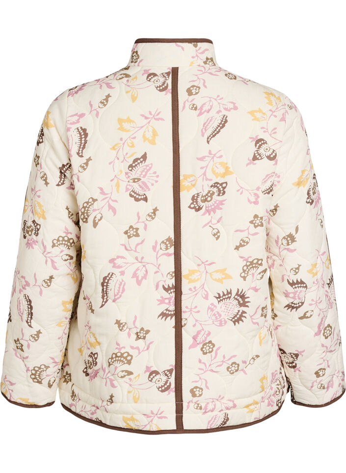 Quiltet jakke med knapper og blomsterprint, Beige, Packshot image number 1