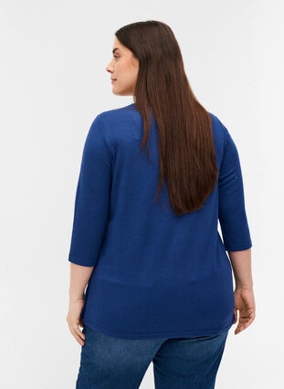 Bluse med 3/4 ærmer og knapper, Twilight Blue Mel, Model image number 1