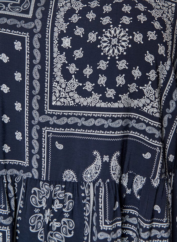 Ankellang kjole i viskose med paisleyprint og korte &aelig;rmer, Bl&aring;, Packshot image number 2