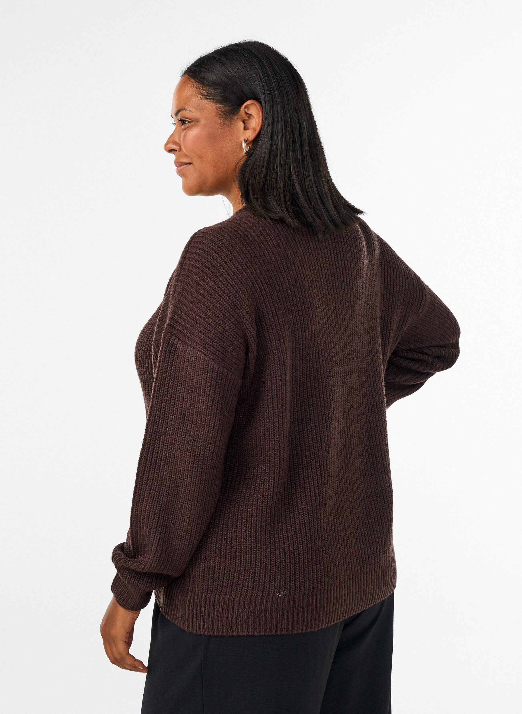 ZizziStrik cardigan med lynl&aring;s, Brun, Model image number 2