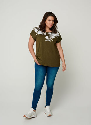 T-shirt med print, Ivy green w. White, Model image number 2