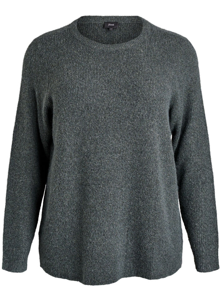 Meleret strikbluse med rund hals, Grøn, Packshot image number 0