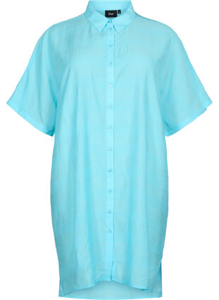 Lang skjorte i viskose med struktur, Blå, Packshot image number 0