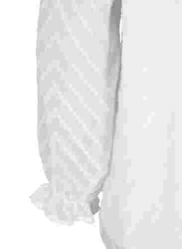 Bluse med lange ærmer og flæsedetaljer, Bright White, Packshot image number 3
