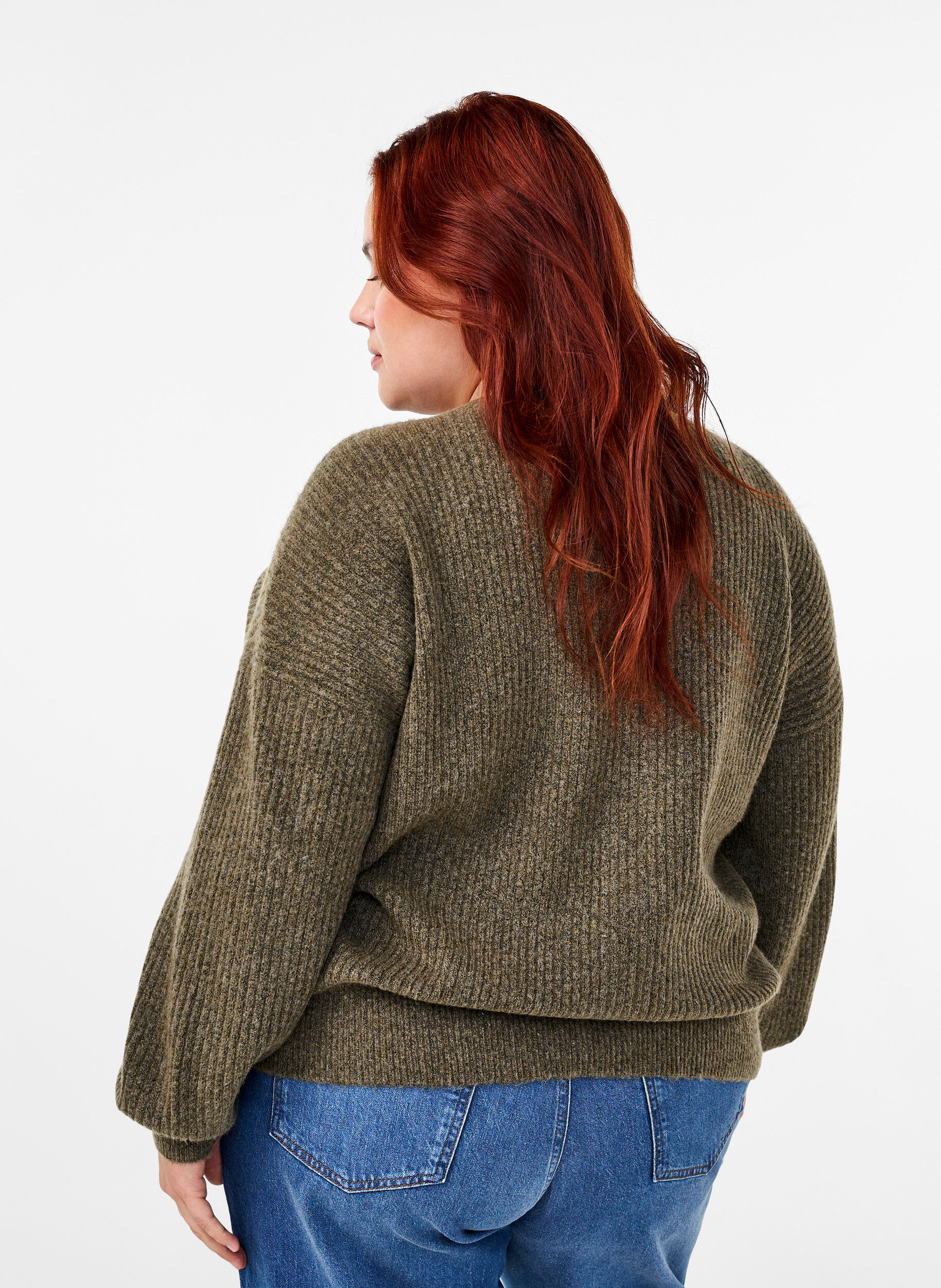 Zizzi Ribstrikket cardigan med knapper, Gr&oslash;n, Model image number 2
