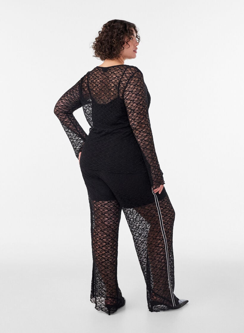 Transparente blondebukser med vide ben, Sort, Model image number 1