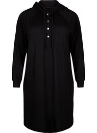 Langærmet sweatkjole med hætte, Black