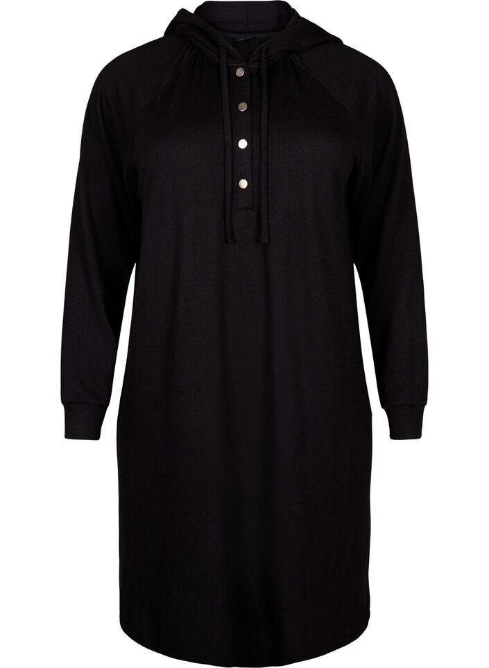 Langærmet sweatkjole med hætte, Black, Packshot image number 0