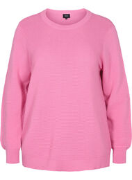 Langærmet strikbluse i økologisk bomuld, Wild Orchid