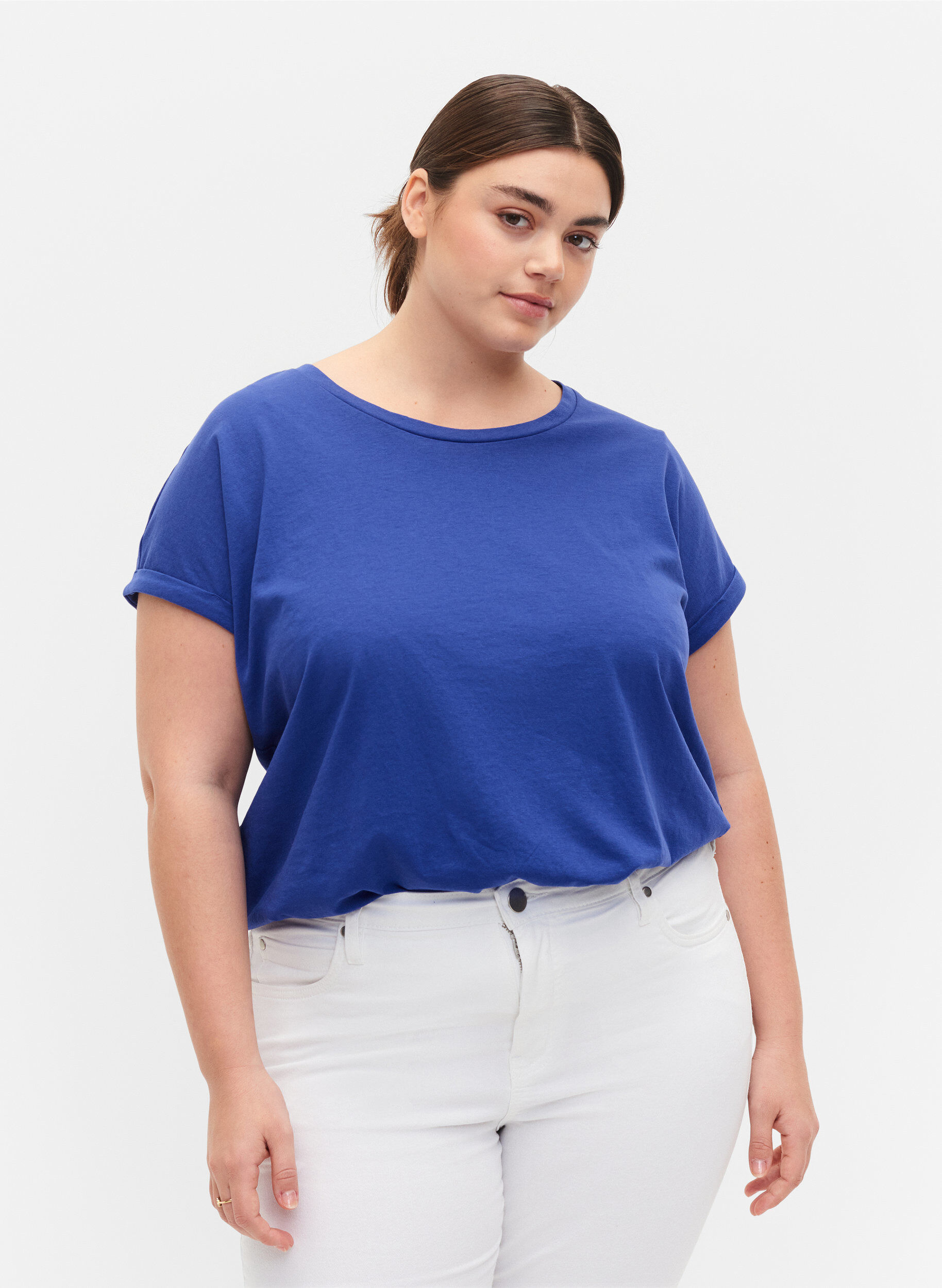 Kort&aelig;rmet t-shirt i bomuldsblanding, Bl&aring;, Model