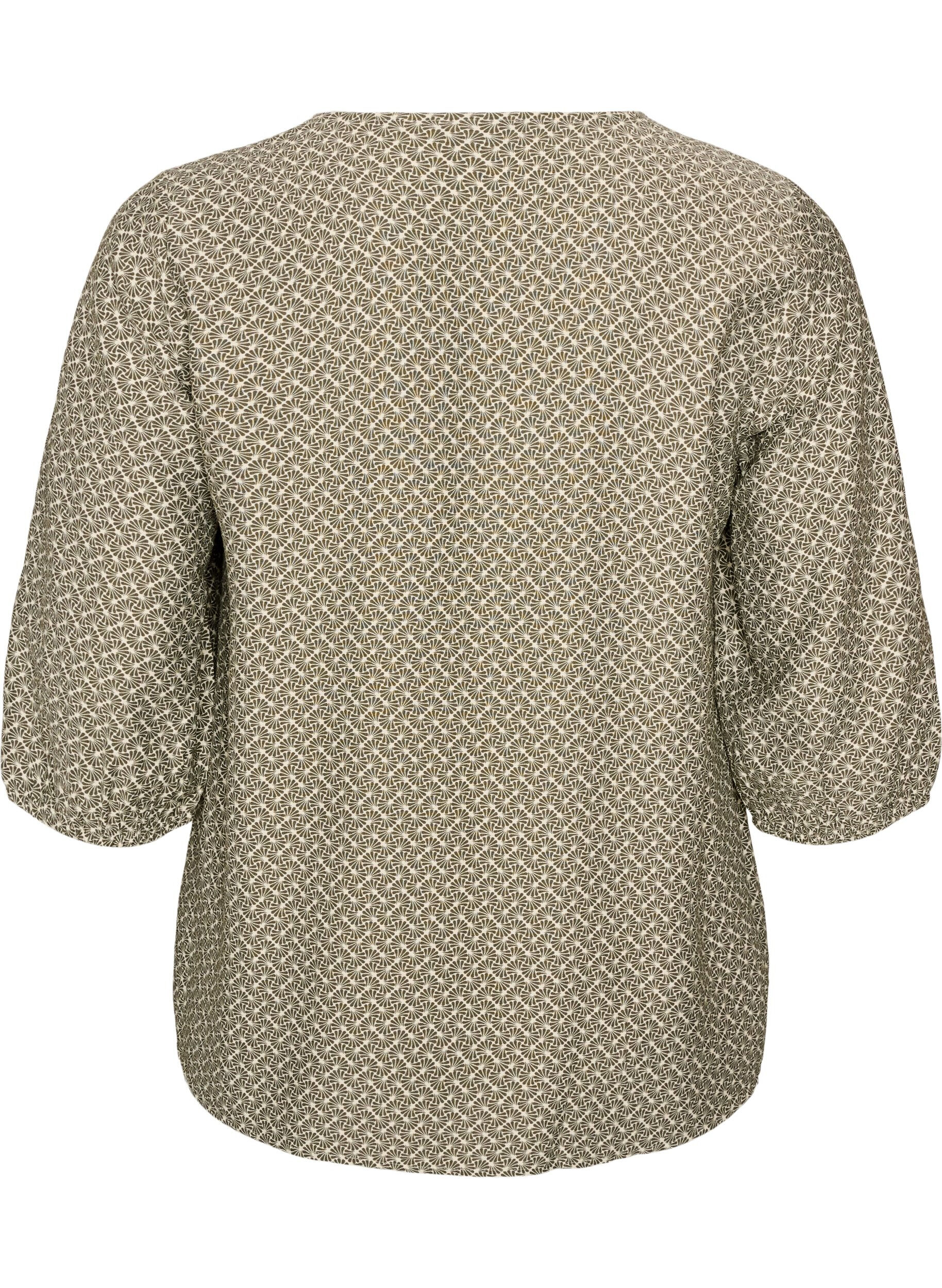 ZizziViskosebluse med m&oslash;nster og 3/4-&aelig;rmer, Gr&oslash;n, Packshot image number 1