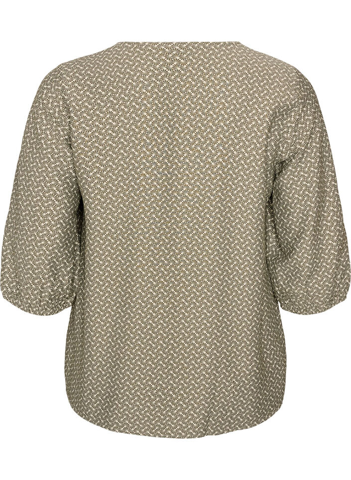 Viskosebluse med m&oslash;nster og 3/4-&aelig;rmer, Gr&oslash;n, Packshot image number 1