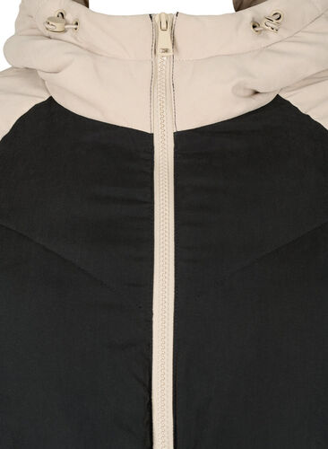 Lang colorblock vinterjakke med hætte, Black Comb, Packshot image number 2