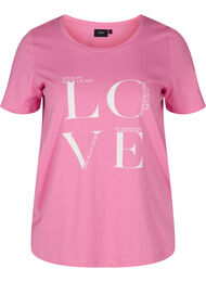 Bomulds t-shirt med print, Cyclamen LOVE