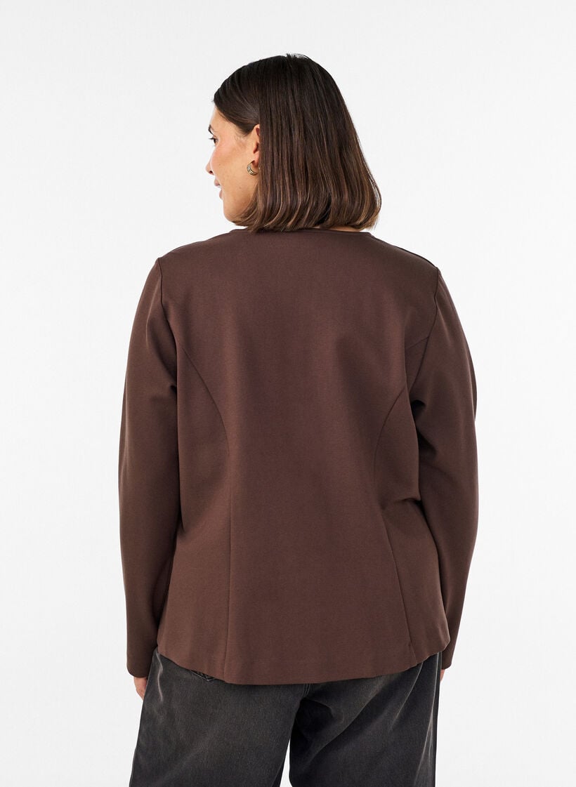 Figursyet jerseycardigan med dekorative knapper, Brun, Model image number 2