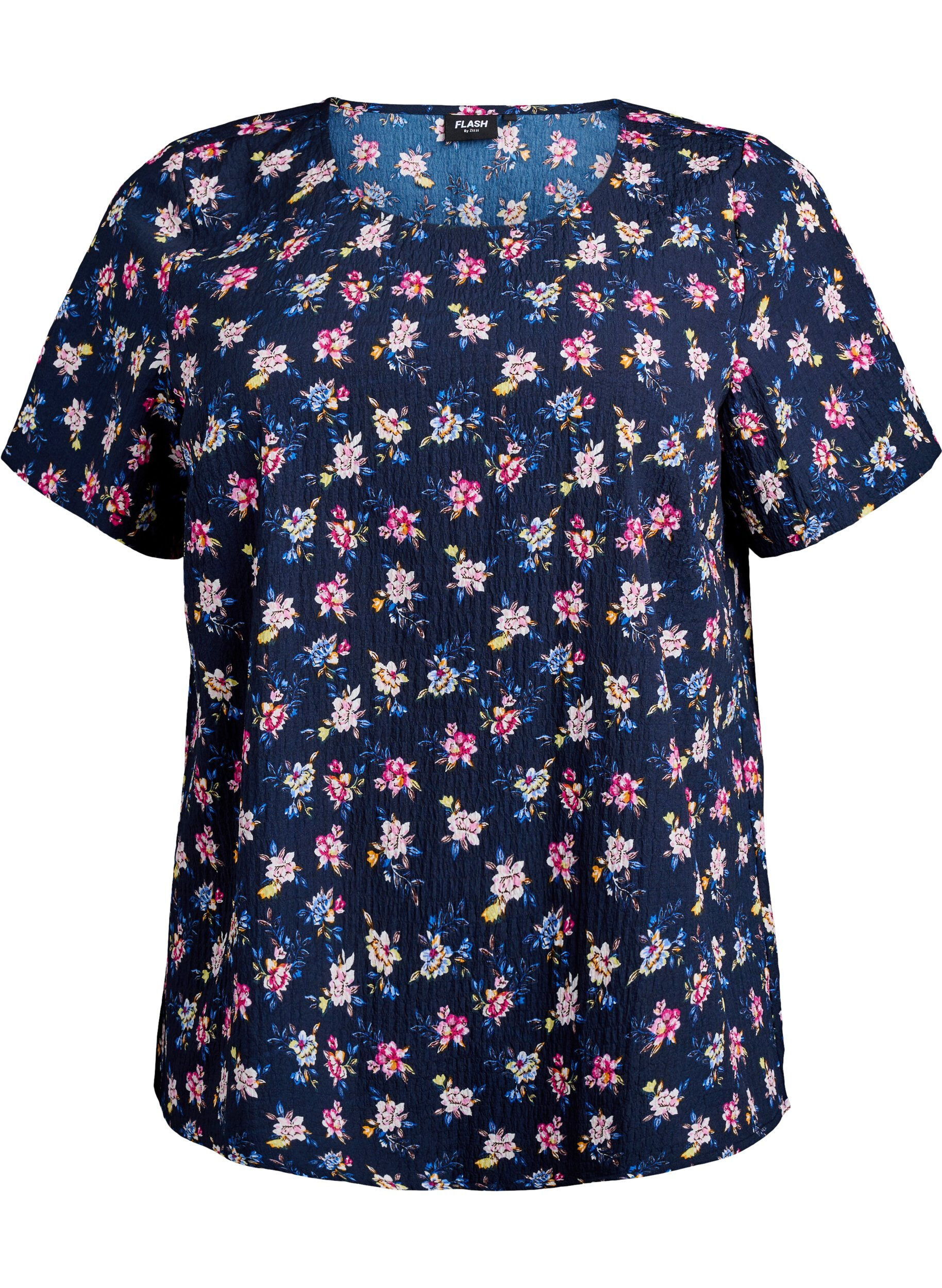 ZizziKort&aelig;rmet bluse med tekstur, Bl&aring;, Packshot image number 0