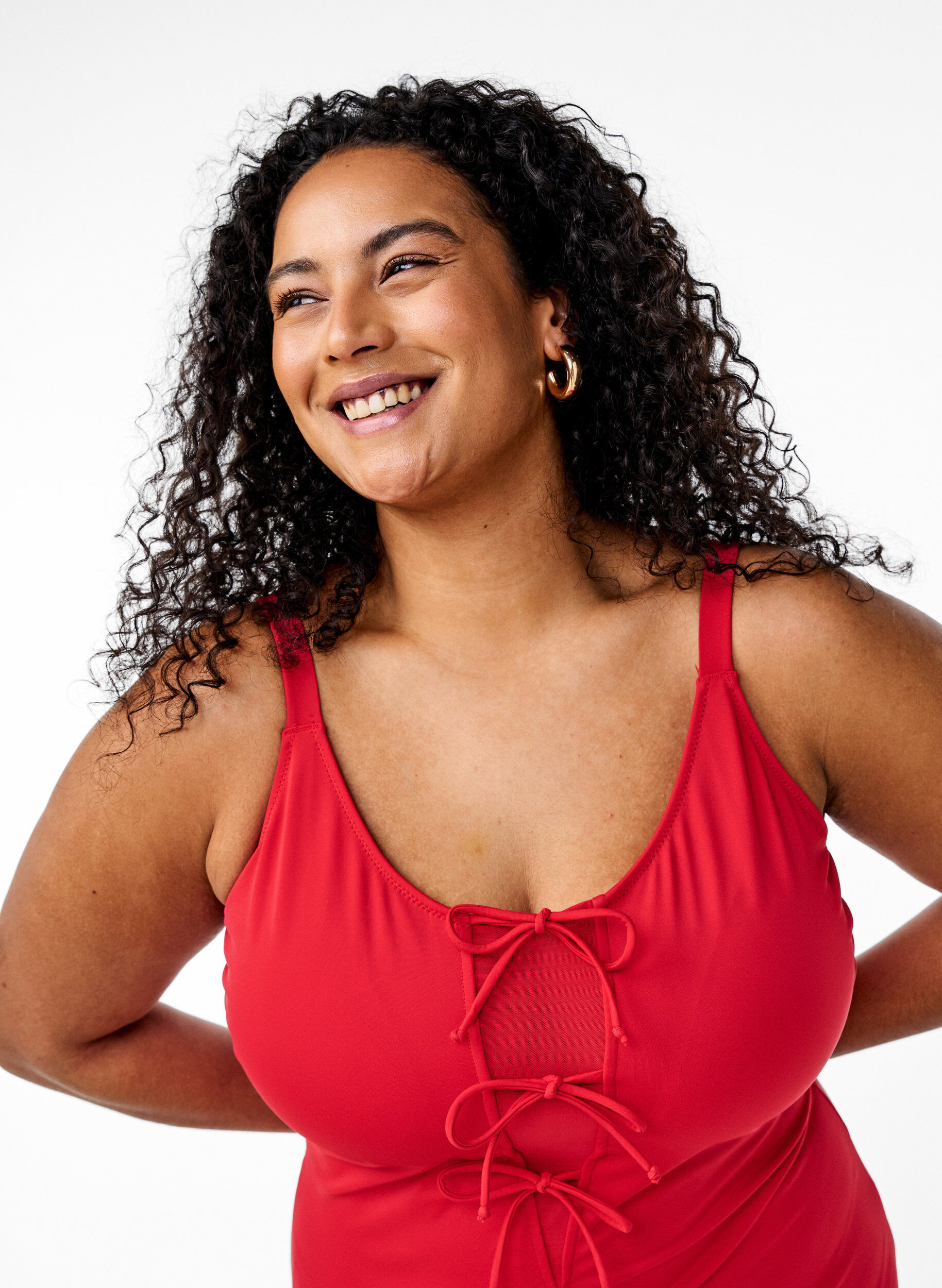 Zizzi Badedragt med sl&oslash;jfer, R&oslash;d, Model image number 2