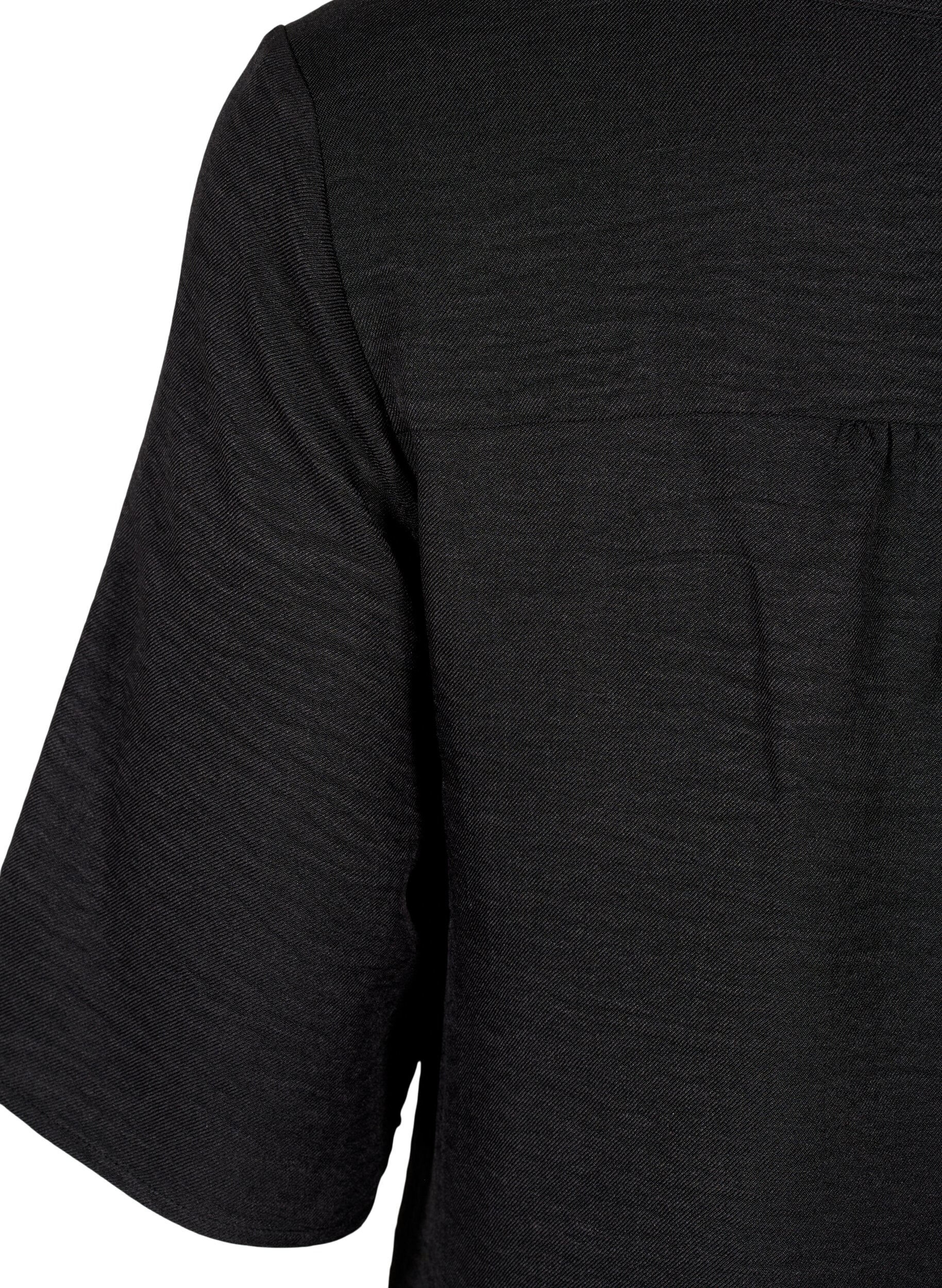 ZizziSkjortebluse med v-hals og korte &aelig;rmer, Sort, Packshot image number 3