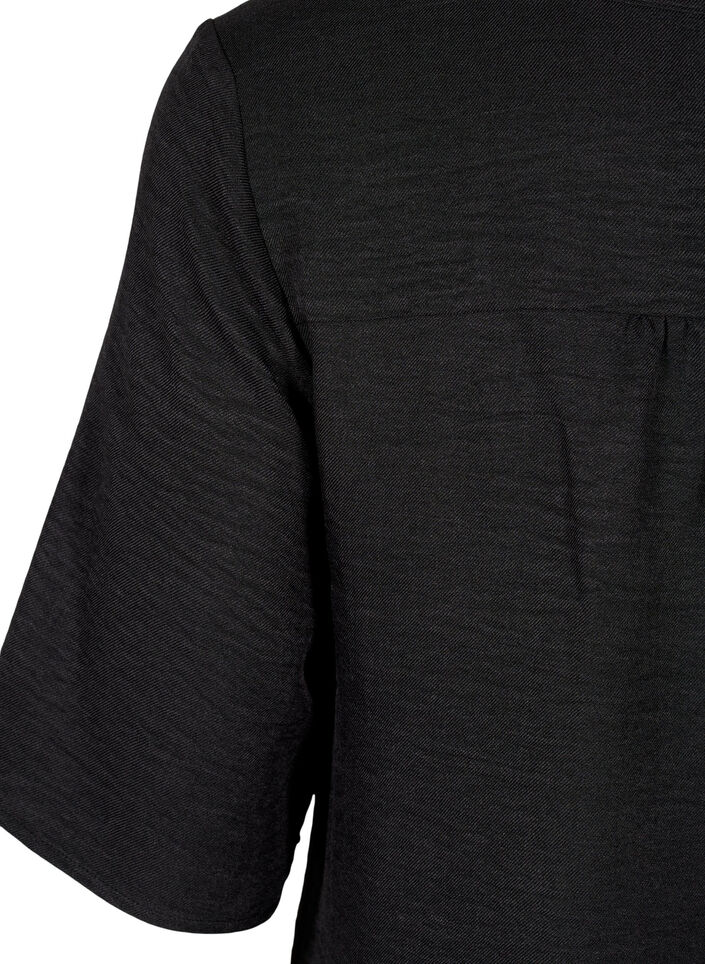 Skjortebluse med v-hals og korte &aelig;rmer, Sort, Packshot image number 3