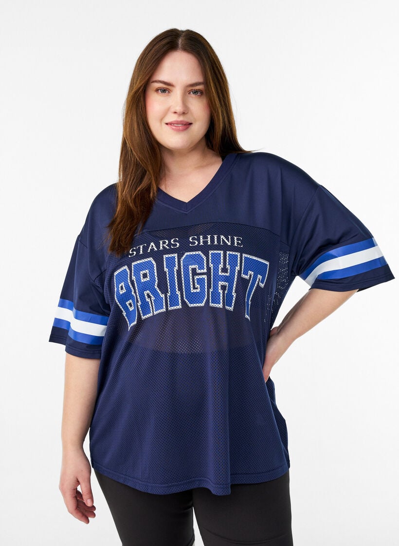 Tr&aelig;nings t-shirt med V-udsk&aelig;ring og frontprint, Bl&aring;, Model image number 0