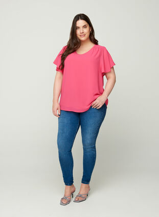 Bluse med korte ærmer, Fandango Pink, Model image number 2