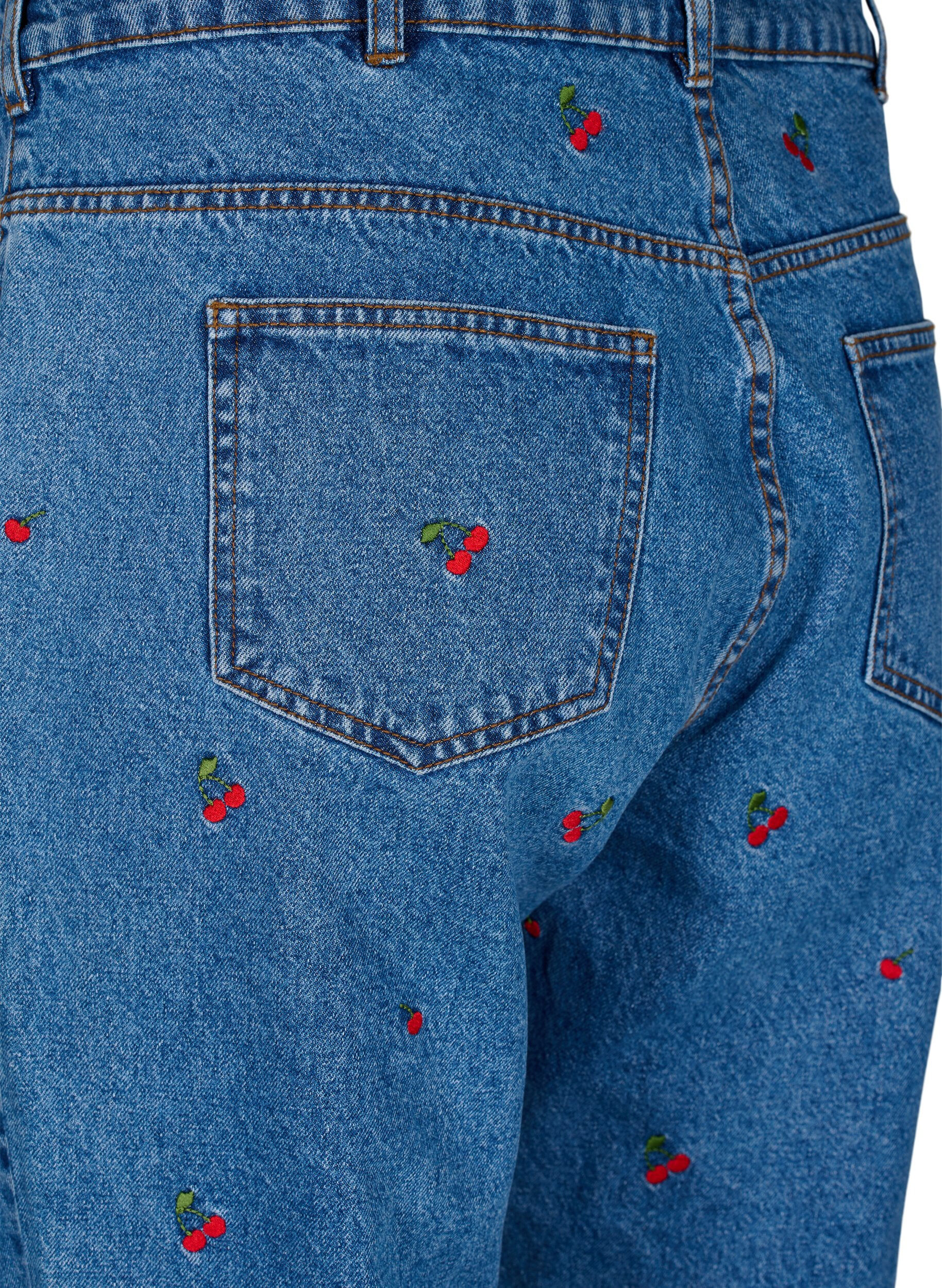 Zizzi Mille mom fit jeans med broderi, Bl&aring;, Packshot image number 3