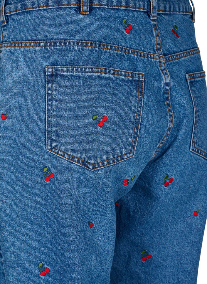 Mille mom fit jeans med broderi, Blå, Packshot image number 3