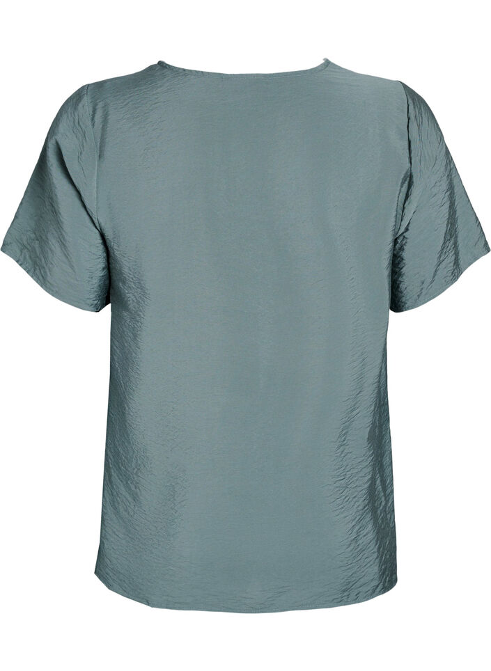 Kortærmet bluse i viskose med blondekant, Grøn, Packshot image number 1