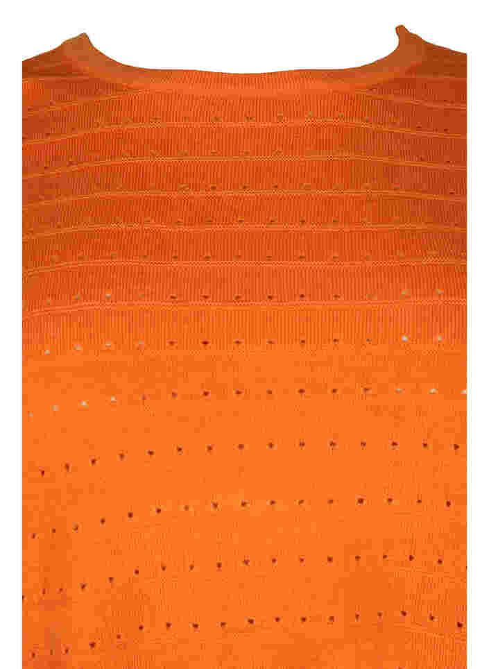 Strukturmønstret strikbluse med rund hals, Vibrant Orange, Packshot image number 2
