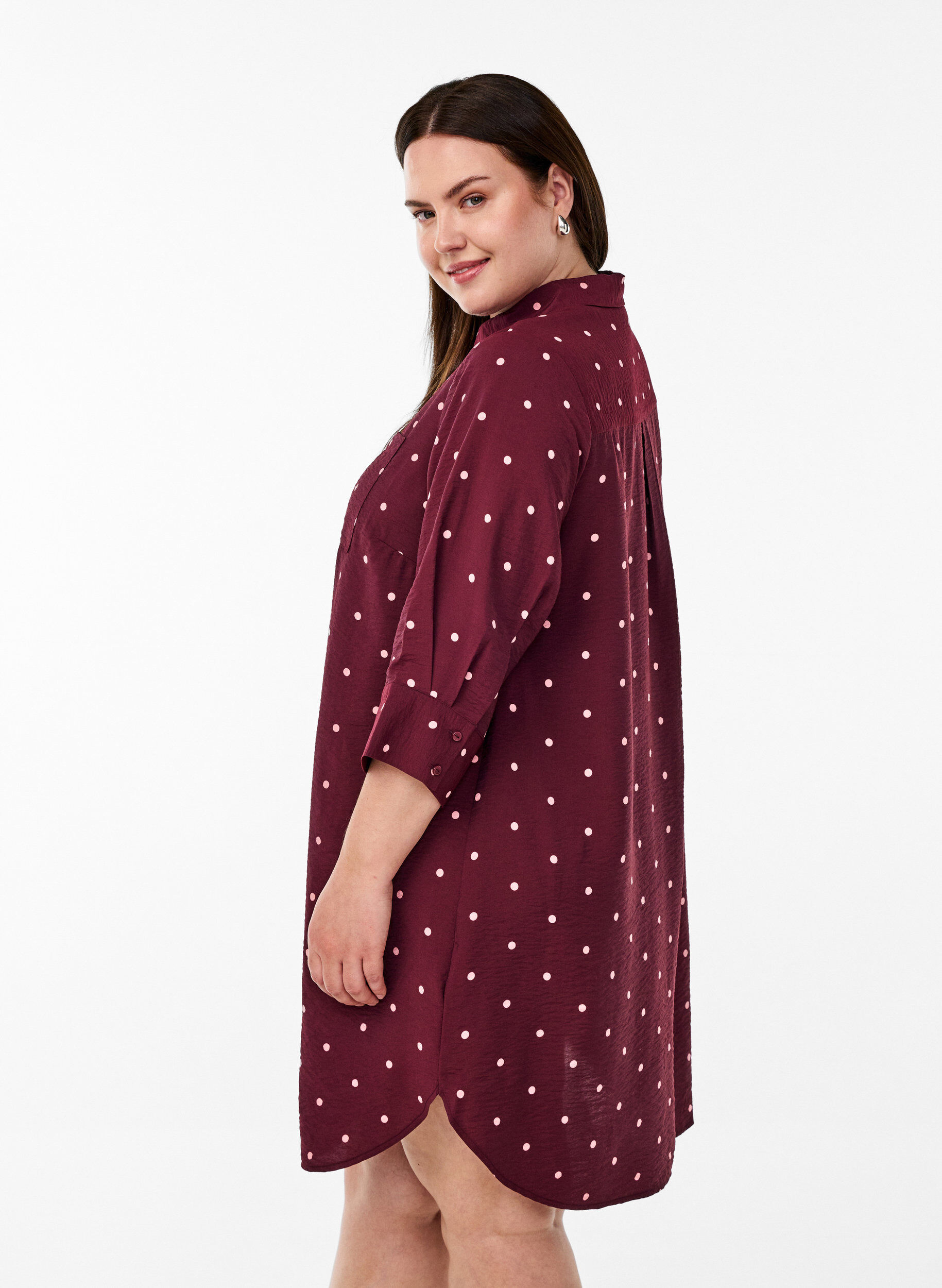 Zizzi Kort kjole med krave og brystlomme, R&oslash;d, Model image number 2