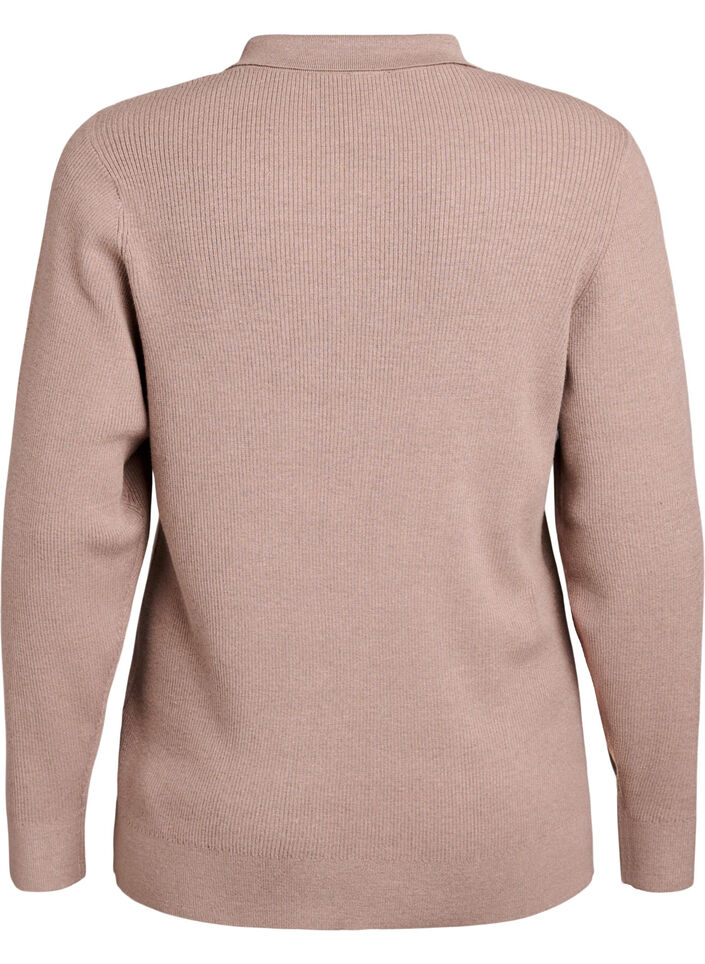 Ribstrikket pullover med polokrave og lynlås, Beige, Packshot image number 1
