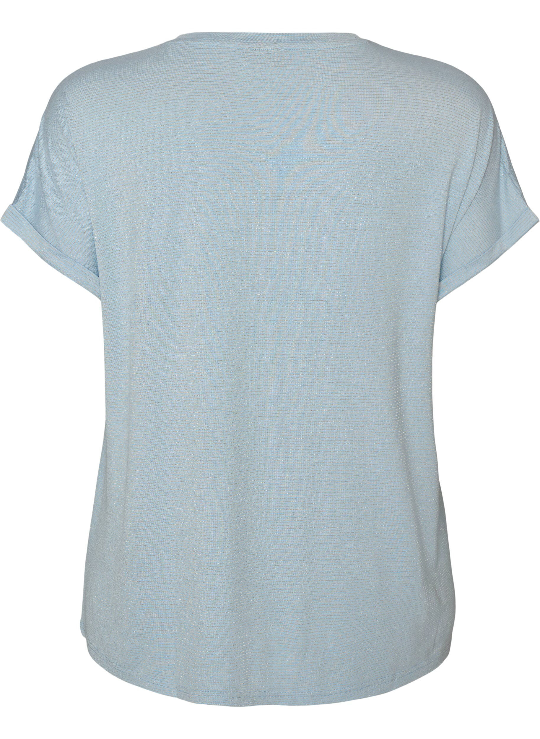 ZizziT-shirt i viskose med glimmerstriber, Bl&aring;, Packshot image number 1