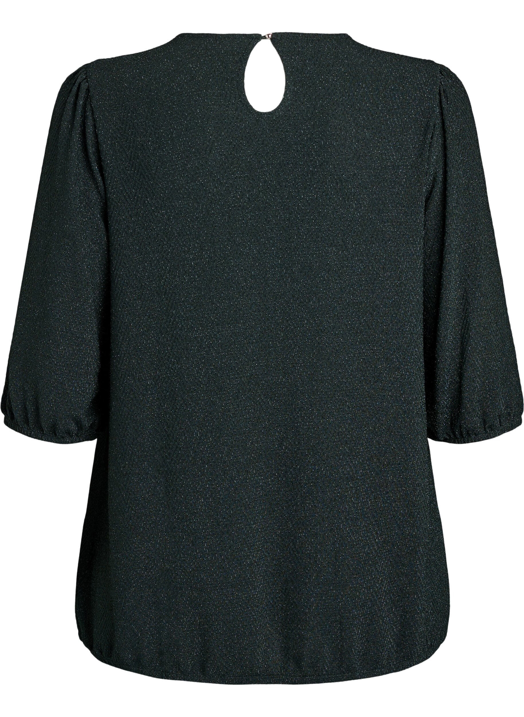 Zizzi Bluse med glitterm&oslash;nster og 3/4 &aelig;rmer, Gr&oslash;n, Packshot image number 1