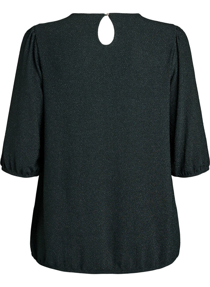Bluse med glittermønster og 3/4 ærmer, Grøn, Packshot image number 1