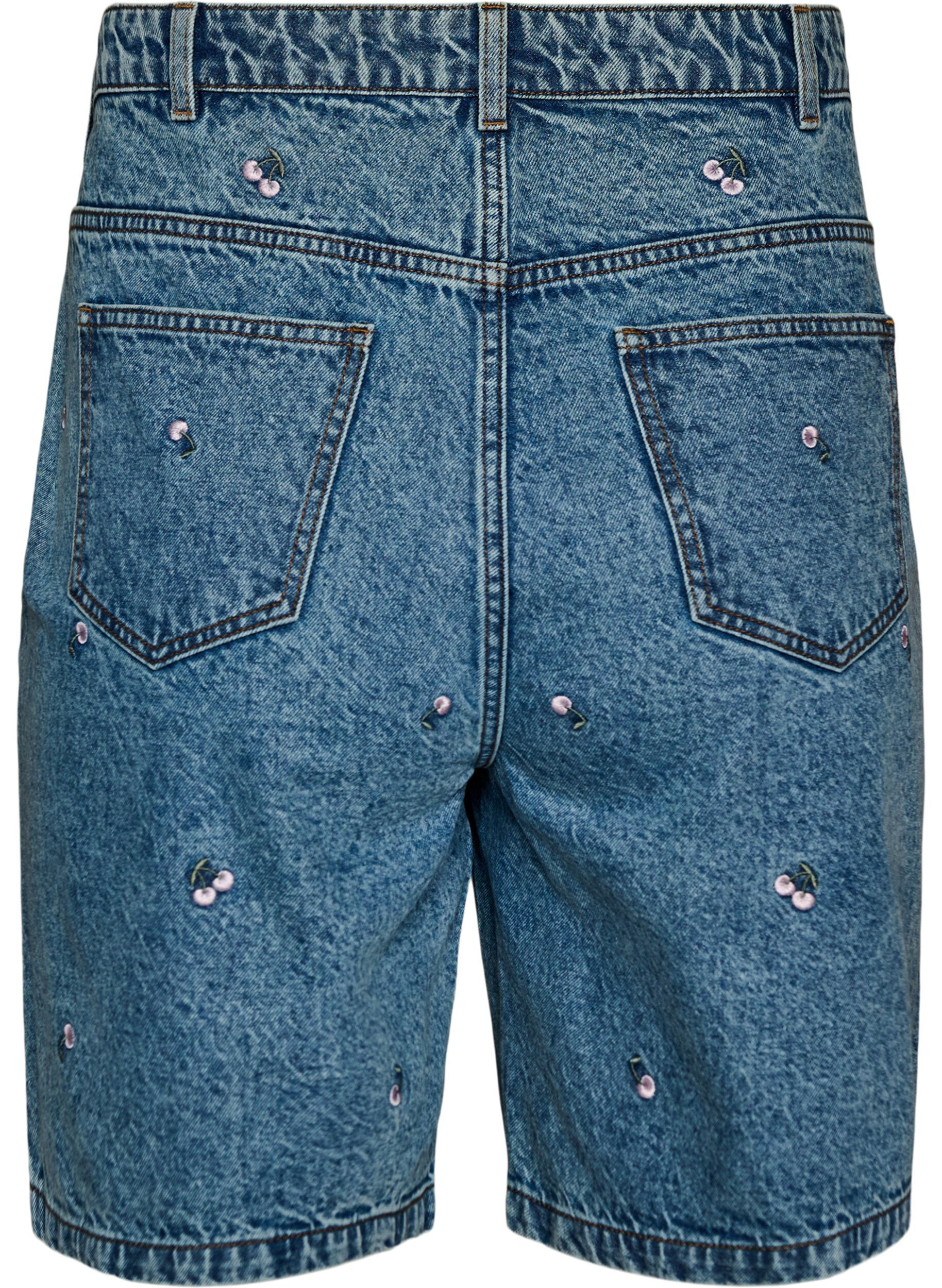 Zizzi Denimshorts med h&oslash;j talje og broderede motiver, Bl&aring;, Packshot image number 1