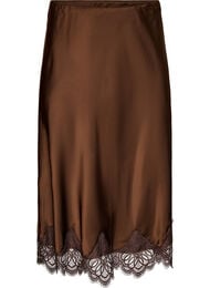 Midi satinnederdel med blondekant, Brun