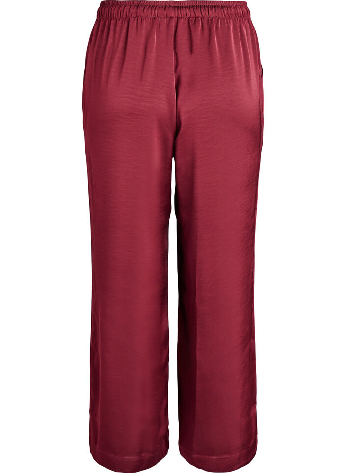 Bukser i satin-look med høj talje og vide ben, Mørk Bordeaux, Packshot image number 1